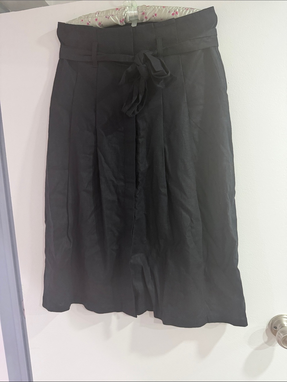 Sezane Black Midi Paperbag Tie-Waist Skirt